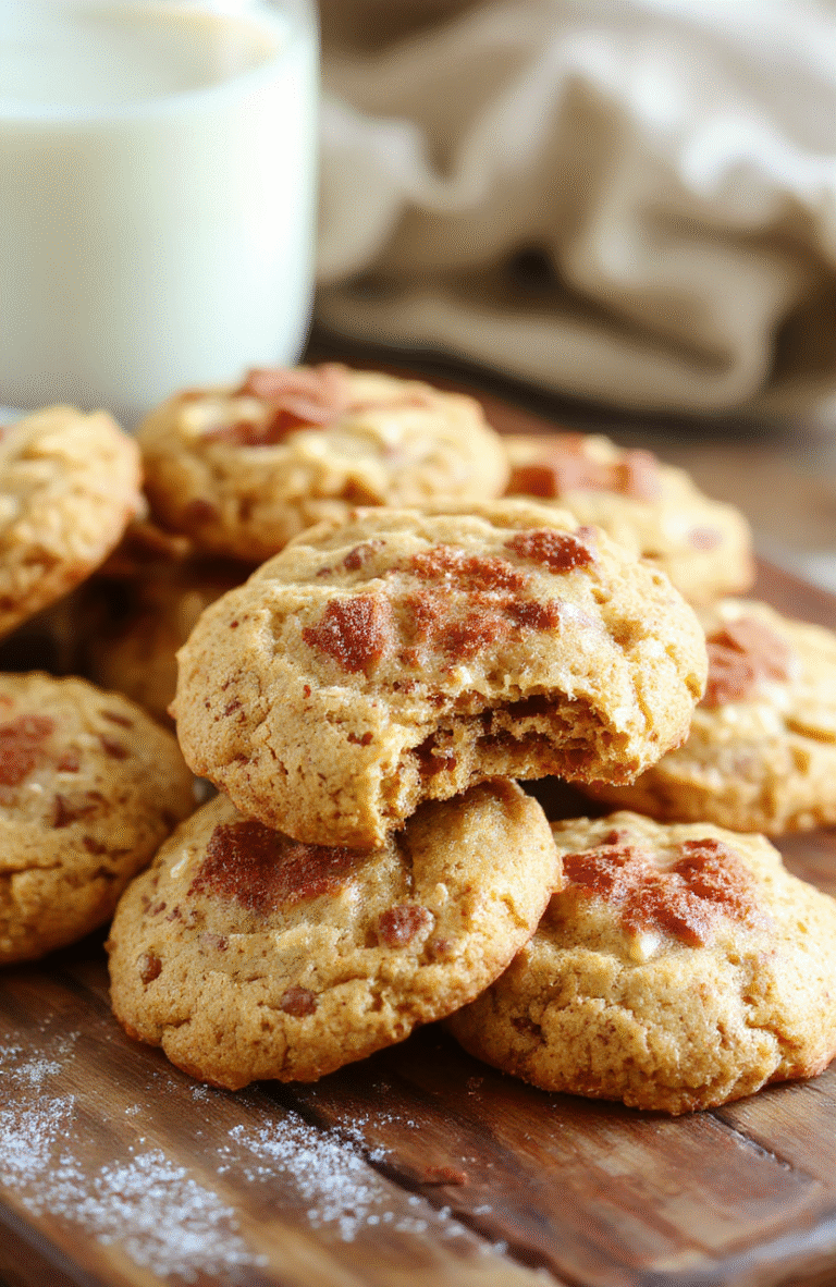 A close-up of golden-brown chewy pumpkin snickerdoodles sprinkled with cinnamon sugar, arranged on a rustic wooden surface with a sprinkle of cinnamon and pumpkin pieces in the background.
