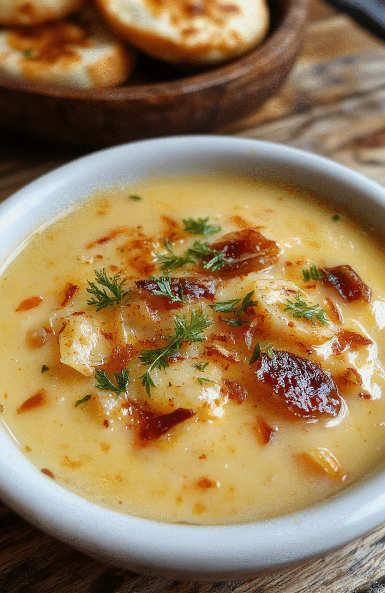 A warm, inviting bowl of French onion soup topped with bubbly melted cheese and crispy toasted bread slices, garnished with fresh thyme and caramelized onions, styled on a rustic wooden table with autumnal decor.
