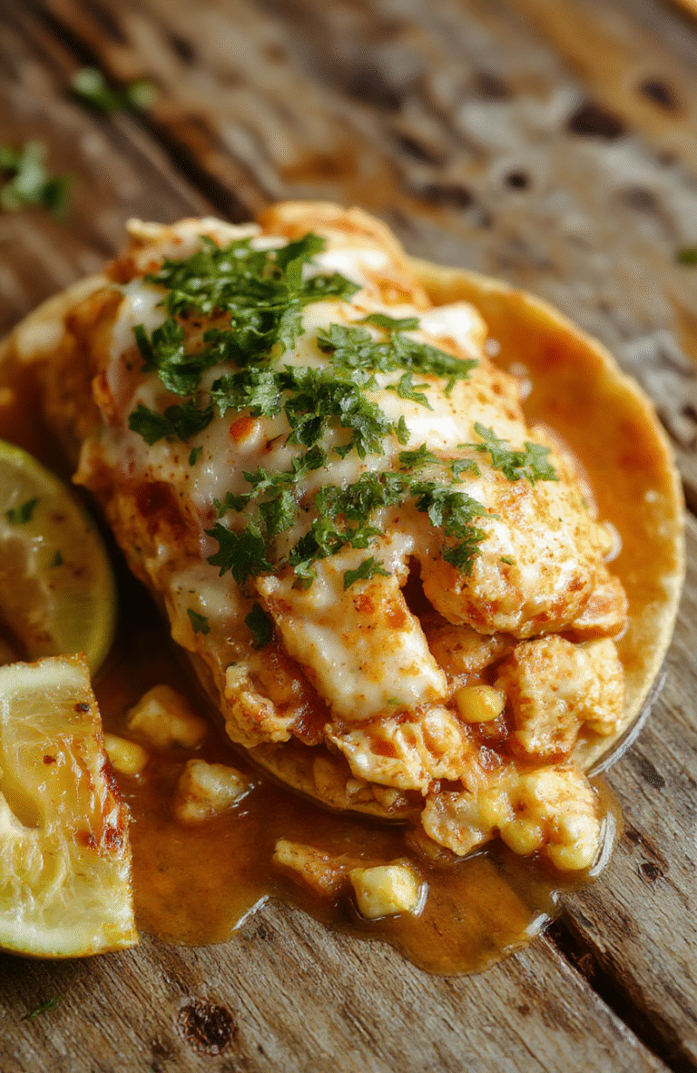 A vibrant bowl of Mexican street corn white chicken chili, topped with fresh cilantro, shredded cheese, and a squeeze of lime, served with corn on the cob and crispy tortilla chips on a rustic wooden table