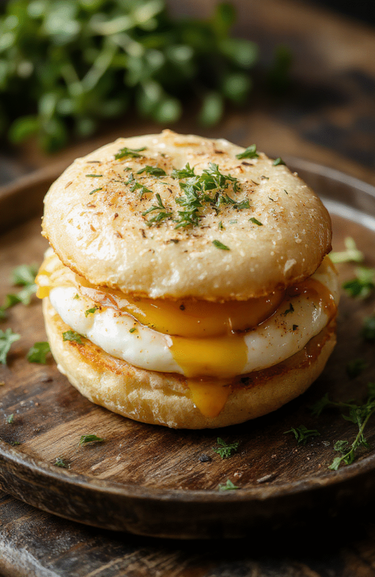A vibrant, close-up image of a fluffy Tamago Sando with soft, golden Japanese-style omelet filling neatly sandwiched between two crustless white bread slices, garnished with microgreens and a light drizzle of mayonnaise, styled on a rustic wooden plate with a natural background.