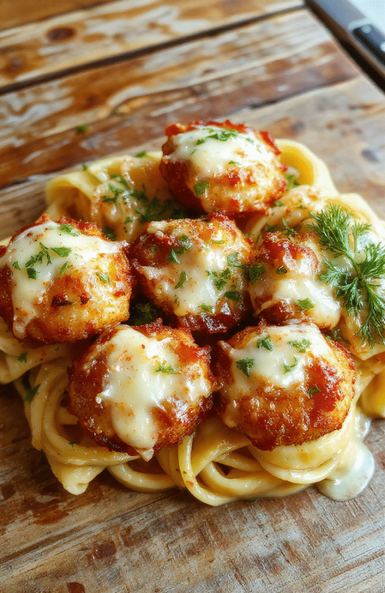 A vibrant plate featuring golden-brown garlic butter chicken bites nestled beside a creamy parmesan pasta, garnished with fresh herbs, on a rustic wooden table with soft natural lighting highlighting the textures and rich colors of the dish.