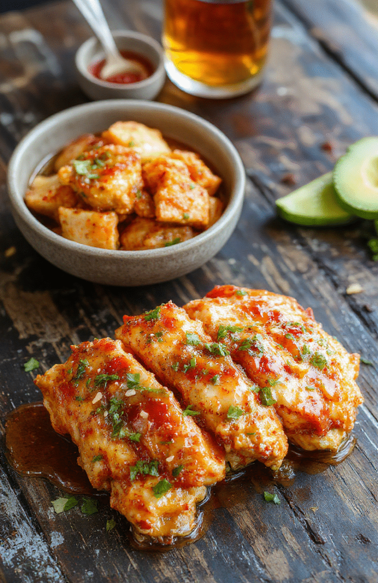 A vibrant plate of sweet chili chicken featuring crispy golden chicken pieces glazed with bright red chili sauce, garnished with fresh cilantro, served alongside colorful vegetable stir-fry on a white ceramic plate, with a rustic wooden table background and natural lighting highlighting the glossy sauce and tender texture.