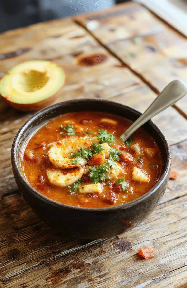 A vibrant bowl of taco soup filled with ground beef, beans, corn, diced tomatoes, and melted cheese, garnished with fresh cilantro and a dollop of sour cream, served on a rustic wooden table with colorful ingredients around.
