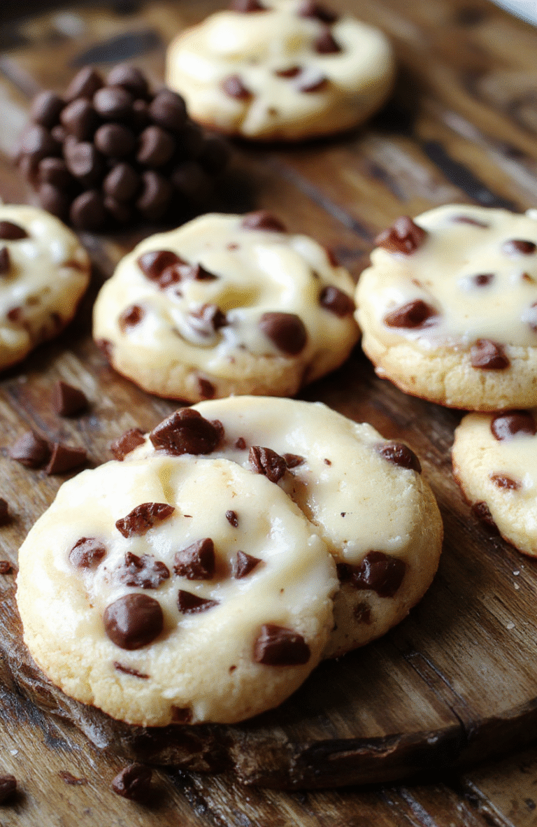 A beautifully plated batch of cheesecake cookies with a golden crust and creamy center, topped with a cherry and powdered sugar, arranged on a rustic wooden platter with a marble backdrop, textured surface, vibrant colors, and tempting textures highlighting richness and softness.