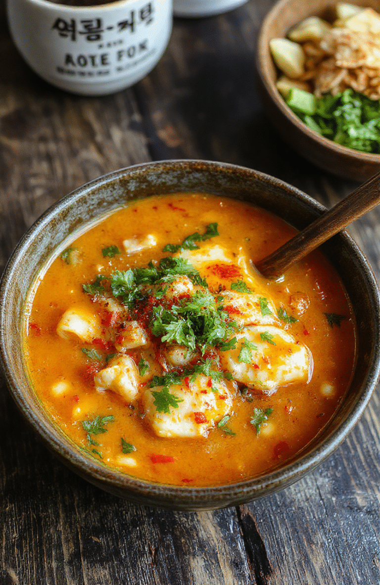 A vibrant bowl of creamy spicy Korean ramen featuring rich broth, colorful toppings like chopped green onions, sesame seeds, and boiled eggs, arranged beautifully on a rustic wooden table with a soft blurred background, showcasing the textures of the noodles and toppings with appealing steam.