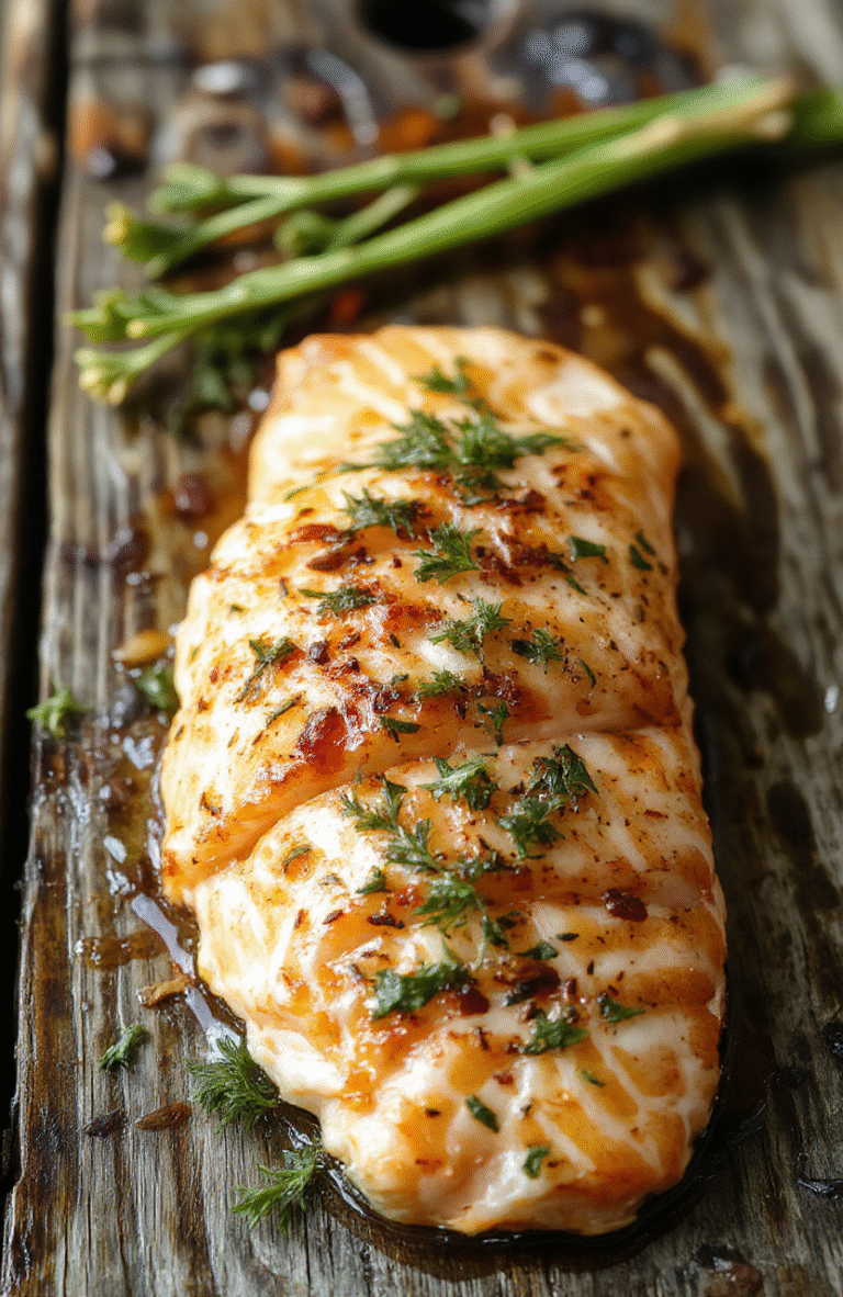 A vibrant plate featuring perfectly baked salmon topped with caramelized pineapple chunks, garnished with fresh herbs on a rustic wooden serving board, with a colorful side of roasted vegetables, showcasing a glossy glaze and crispy edges, styled simply with a soft-focus background.