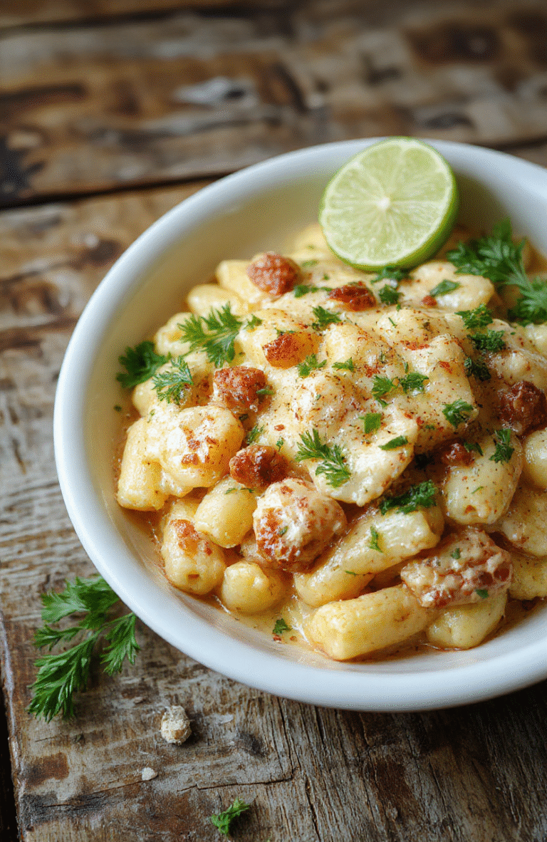 A vibrant bowl of creamy Cajun pasta topped with sliced green onions and chopped herbs, featuring fettuccine coated in a rich, spicy Cajun sauce, served on a rustic wooden table with a fork gently twirling the pasta, colorful peppers and garlic cloves in the background, styled simply with warm, inviting lighting.