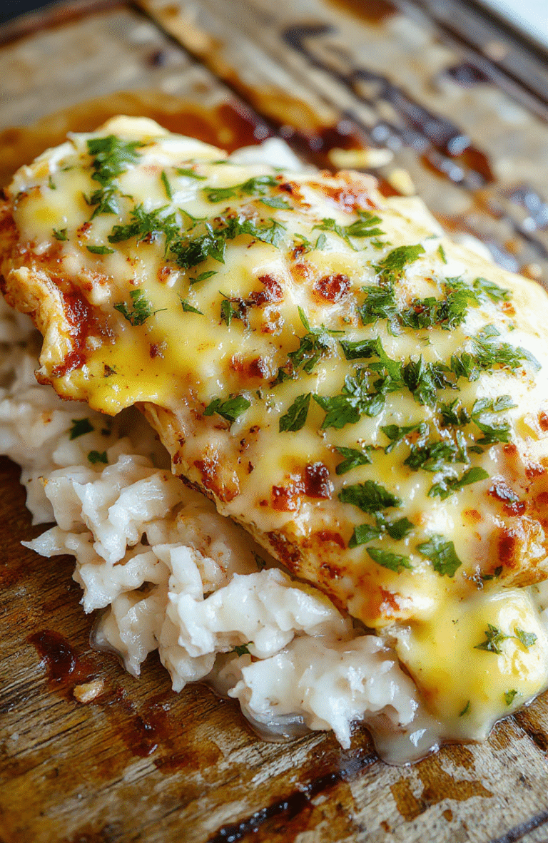A close-up of melt-in-your-mouth garlic butter chicken served on a white ceramic plate, topped with fresh parsley. The chicken has a golden-brown crispy exterior with a glossy garlic butter sauce drizzle, accompanied by roasted vegetables. The background features a rustic wooden table with soft, natural lighting highlighting the juicy textures and vibrant colors of the dish.