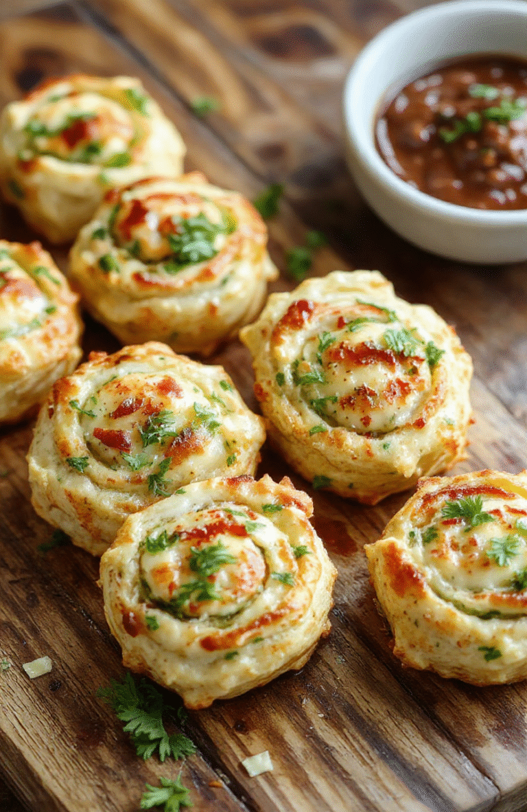 Colorful broccoli cheese pinwheels arranged on a white ceramic plate, showcasing golden crispy edges, vibrant green broccoli, melted cheesy filling with hints of orange and white, styled simply with a fresh basil garnish, all set on a rustic wooden table.