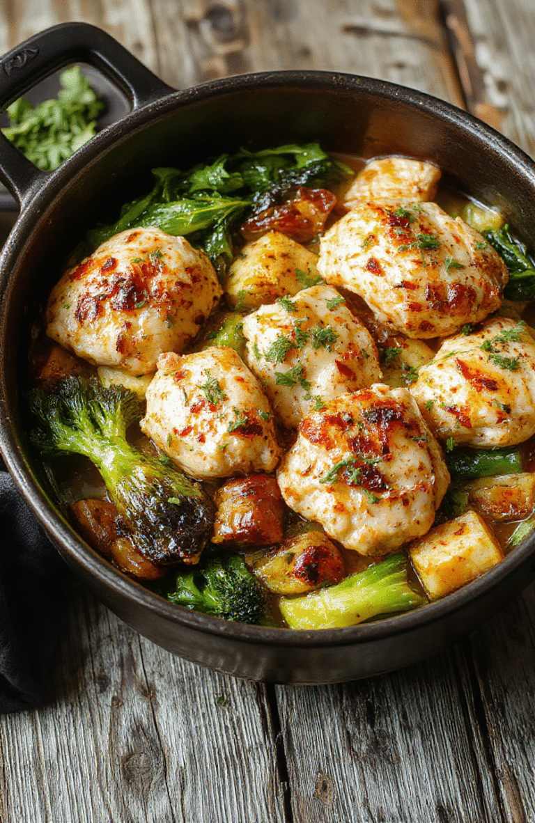 A vibrant plate of chicken and veggies arranged on a rustic wooden table, featuring tender chicken pieces, colorful bell peppers, zucchini slices, and cherry tomatoes, garnished with fresh herbs, with a soft-focus background highlighting a cozy kitchen setting.
