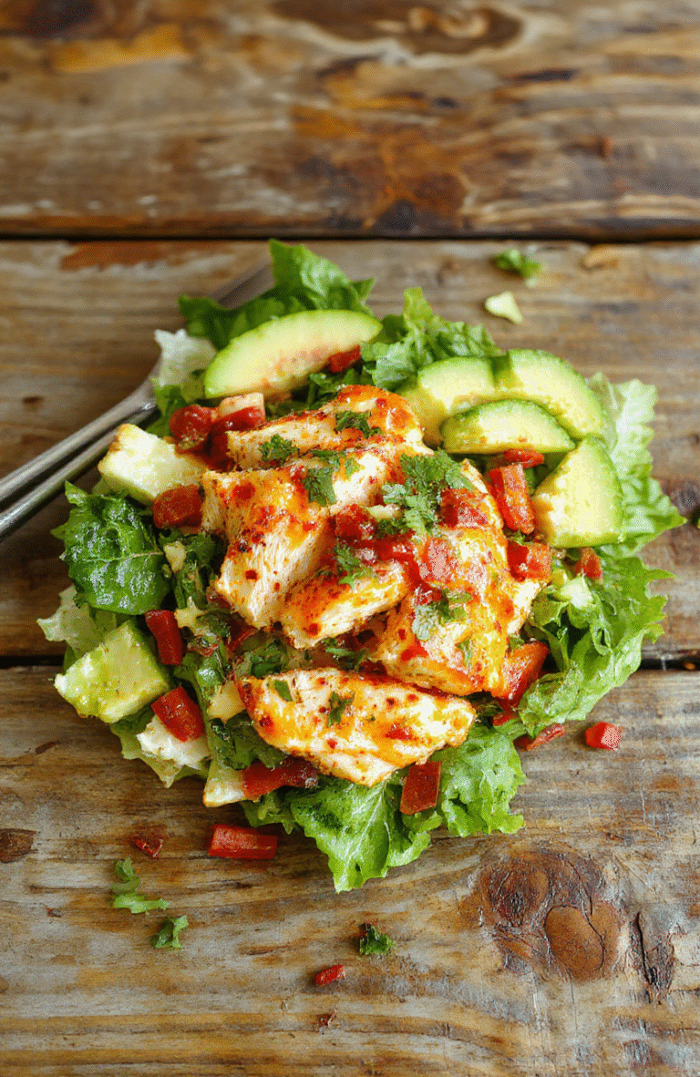 Vibrant southwest chicken salad displayed on a white plate, featuring shredded grilled chicken, colorful bell peppers, corn, black beans, and fresh cilantro, drizzled with a creamy dressing. The dish is styled casually with a rustic background, emphasizing fresh ingredients and vibrant colors, with textures of crisp vegetables and tender chicken highlighted, creating an appetizing and inviting visual.