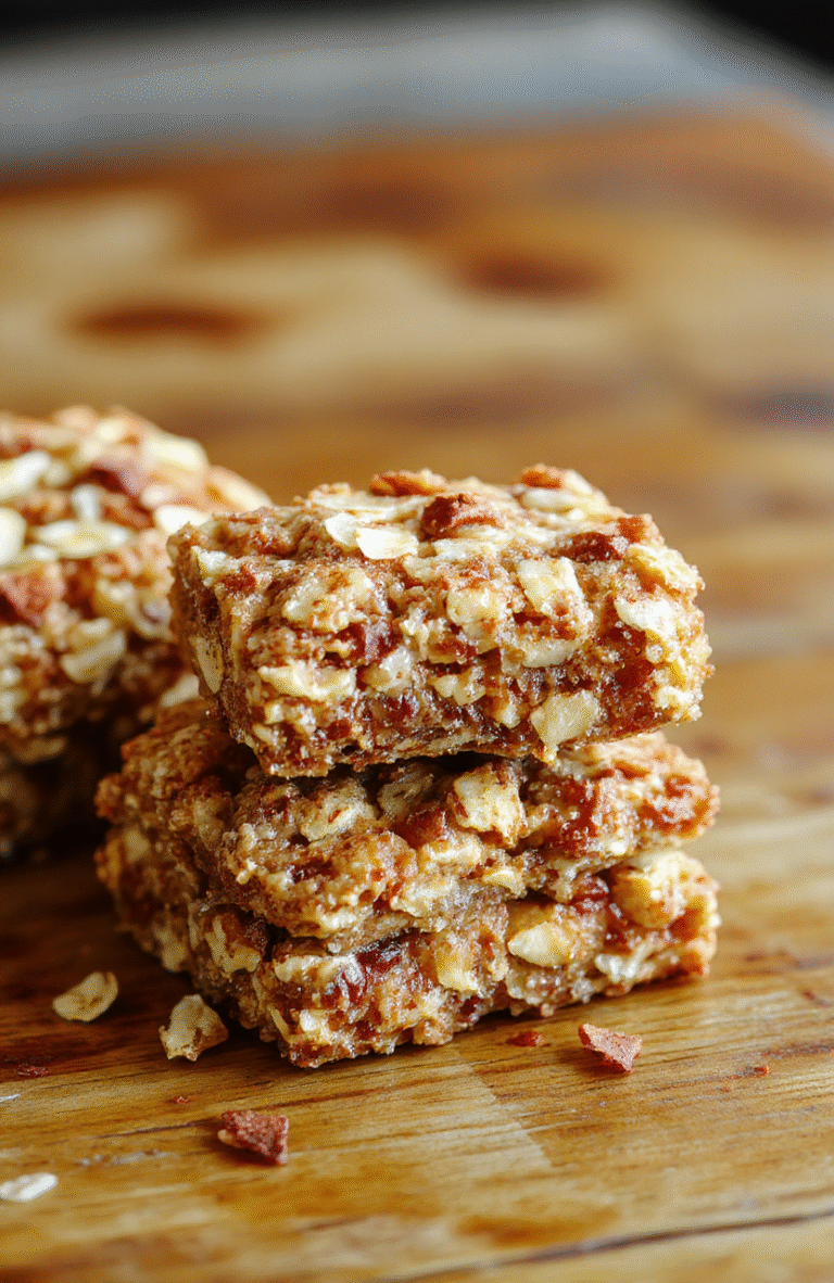 Colorful banana oatmeal bars neatly arranged on a rustic wooden plate, showcasing their golden-brown tops and visible banana and oatmeal textures, garnished with sliced bananas and a sprinkle of cinnamon, styled with natural light and a blurred kitchen background.