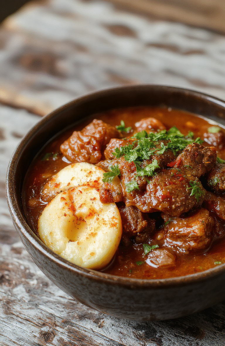 A vibrant bowl of meltingly tender birria beef stew packed with rich red sauce, garnished with fresh cilantro and diced onions. The stew features succulent shredded beef pieces immersed in a deep, spicy red broth, served in a rustic bowl on a wooden table. The textures of the tender meat and savory broth are highlighted, with a side of warm corn tortillas and a slice of lime for presentation.