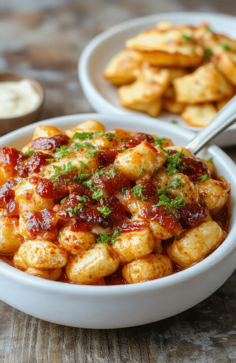 A vibrant plate of BBQ chicken mac and cheese featuring chunks of smoky chicken, creamy melted cheese, and spiral pasta, garnished with chopped herbs on a rustic wooden table.