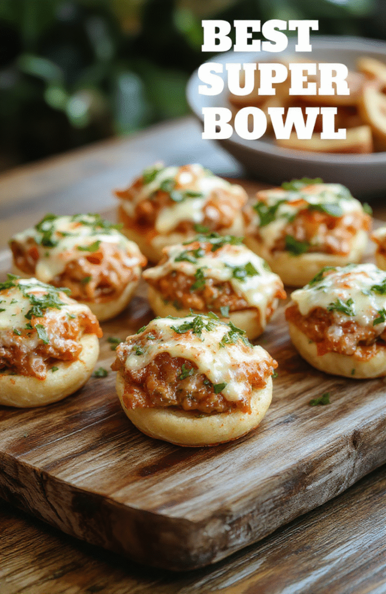 Bursting with color and flavor: a rustic wooden board overflowing with diverse Super Bowl appetizers — spicy buffalo wings with golden crust, creamy spinach-artichoke dip in a bread bowl, zesty jalapeño poppers, crisp veggie skewers with rainbow peppers, and tangy BBQ pulled pork sliders. Fresh herbs, edible flowers, and a few colorful napkins add festive charm against a softly blurred background.