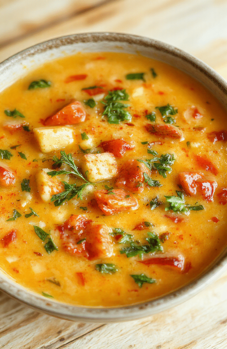 A steaming bowl of rich, creamy vegetable soup topped with fresh chives and a drizzle of olive oil, featuring tender carrots, cauliflower, potatoes, and celery in a velvety white base, served in a rustic ceramic bowl against a soft beige linen backdrop.