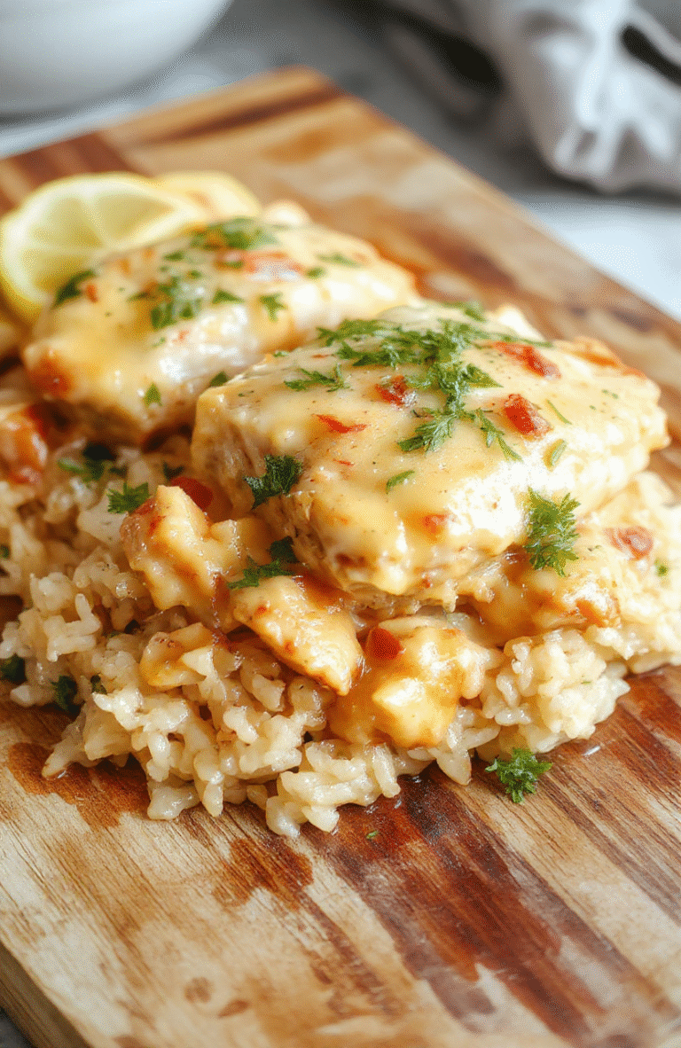 A rustic ceramic bowl filled with tender, golden-brown chicken pieces and fluffy, creamy rice, garnished with fresh parsley and a light drizzle of olive oil, steam rising, served on a轻 wooden kitchen counter with soft natural lighting and a shallow depth of field blurred background