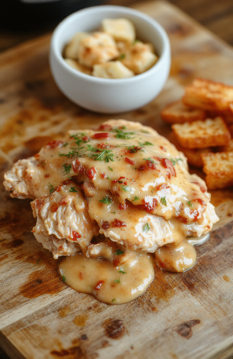 Tender, golden-brown chicken pieces bathed in a rich, creamy white gravy with visible herbs like thyme and rosemary, served in a rustic ceramic bowl alongside fluffy mashed potatoes and a sprinkle of fresh parsley on a wooden table in soft natural light.
