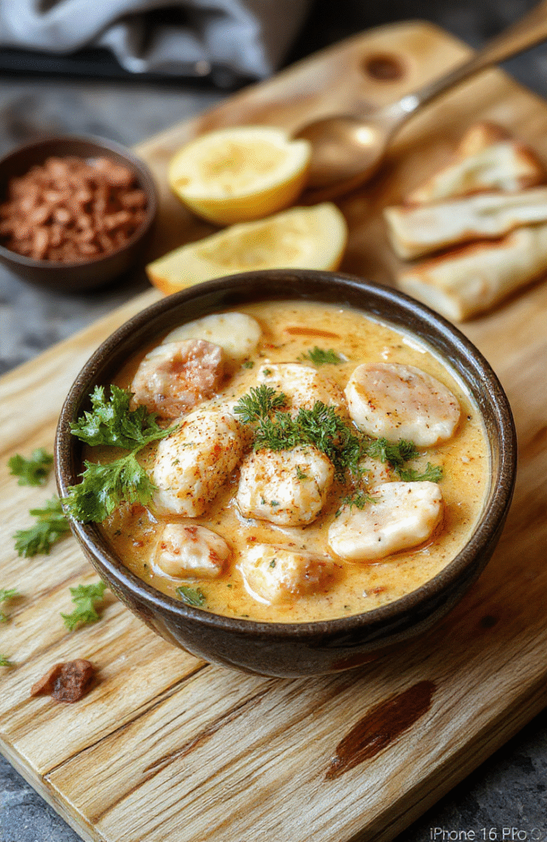 Steaming bowl of creamy spicy chicken ramen with tender sliced chicken, soft-boiled egg halves, vibrant green bok choy, red chili flakes, and chopped scallions, served in a rustic ceramic bowl against a natural wood table with soft daylight and shallow depth of field.