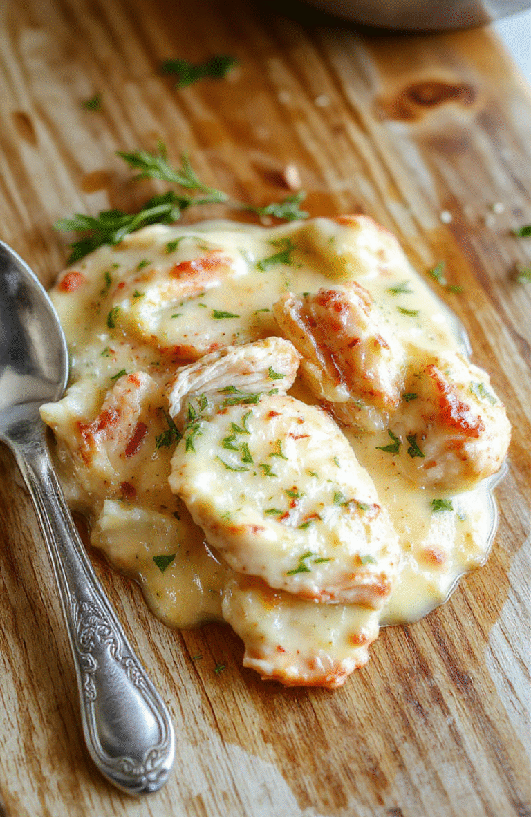 A steaming bowl of creamy Tuscan chicken soup with tender chicken, spinach, kale, sun-dried tomatoes, and creamy broth, garnished with chopped fresh parsley and a drizzle of olive oil, served in a rustic white ceramic bowl on a wooden table.