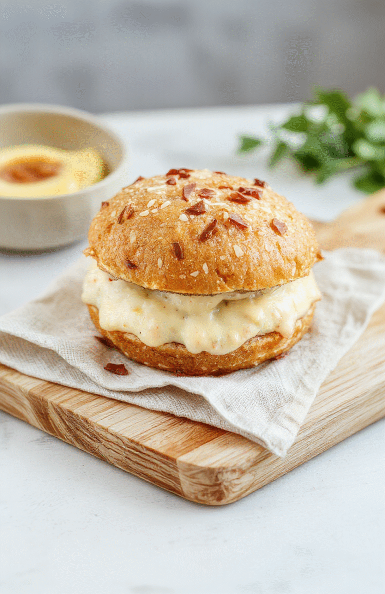 A golden-brown, pillow-soft Japanese milk sandwich cut diagonally, revealing layers of tender egg salad and fluffy white shokupan bread, garnished with a dusting of sesame seeds and microgreens, resting on a rustic wooden board with natural light casting soft shadows
