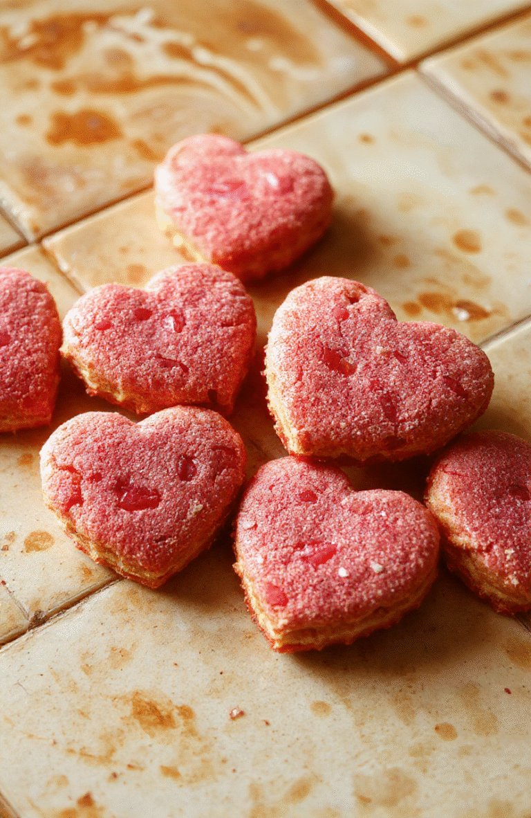 Handmade pink heart-shaped sugar cookies with white chocolate drizzle and red velvet dusting, on a white marble board surrounded by fresh roses and edible glitter, bright natural light, shallow depth of field, soft shadows.