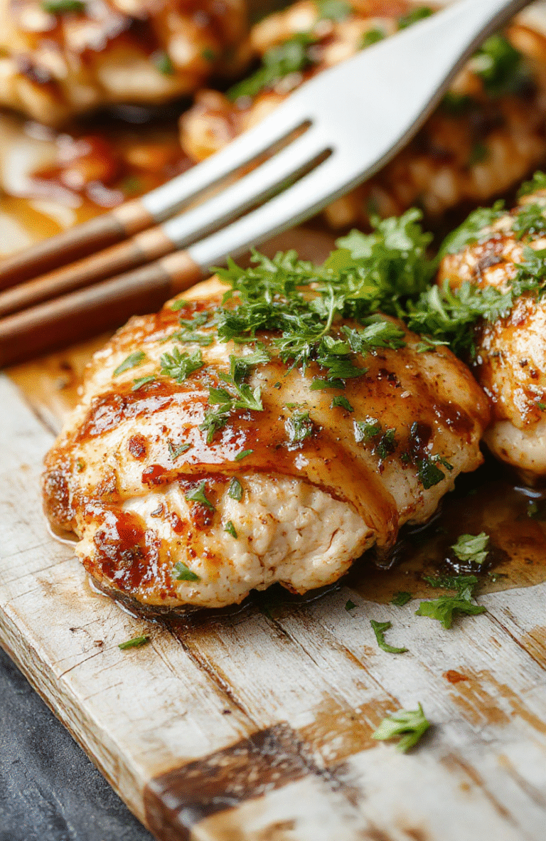 Golden-brown honey garlic chicken thighs glistening with sticky sauce, nestled beside charred broccoli florets and baby carrots on a rustic wooden cutting board, garnished with sesame seeds and fresh parsley, shallow depth of field, natural daylight