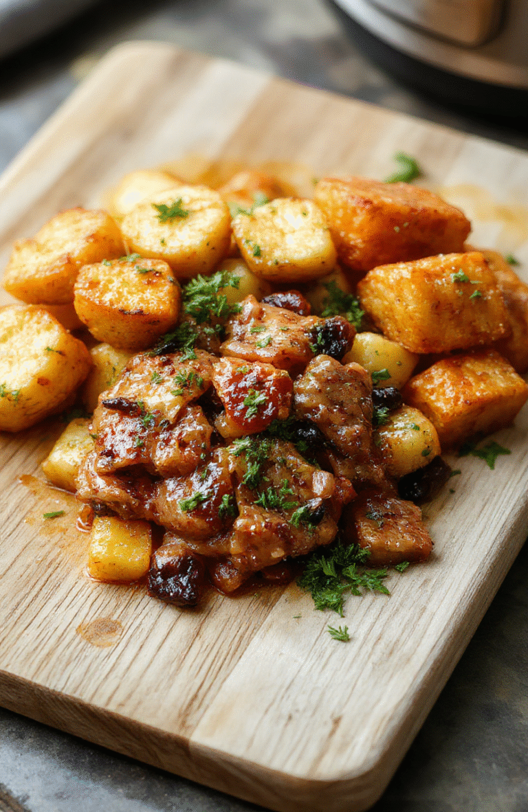 A shiny stainless steel Instant Pot sitting on a rustic wooden counter next to a steaming bowl of golden chicken tomato pasta, bright green peas, and fresh basil sprinkled on top, with a wooden spoon resting on the pot's lid, daylight coming from a nearby window, soft shadows, casual amateur food photography style.