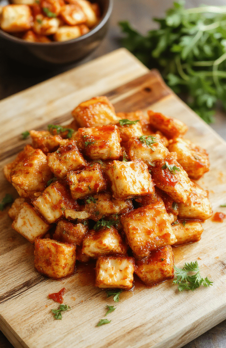 A vibrant bowl of spicy coconut tofu stir-fry with golden pan-fried tofu cubes, colorful bell peppers, broccoli florets, and red onion, all glistening in a creamy coconut-lime sauce, garnished with fresh cilantro and toasted sesame seeds, served over steamed jasmine rice