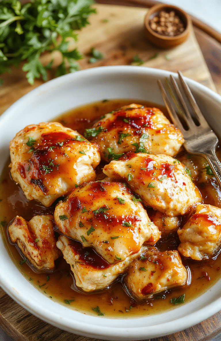 Pan-seared golden-brown chicken breasts glazed with glossy honey butter sauce, garnished with fresh parsley and roasted garlic cloves, served on a rustic white ceramic plate beside fluffy mashed potatoes and roasted broccoli, natural light, soft shadows, shallow depth of field
